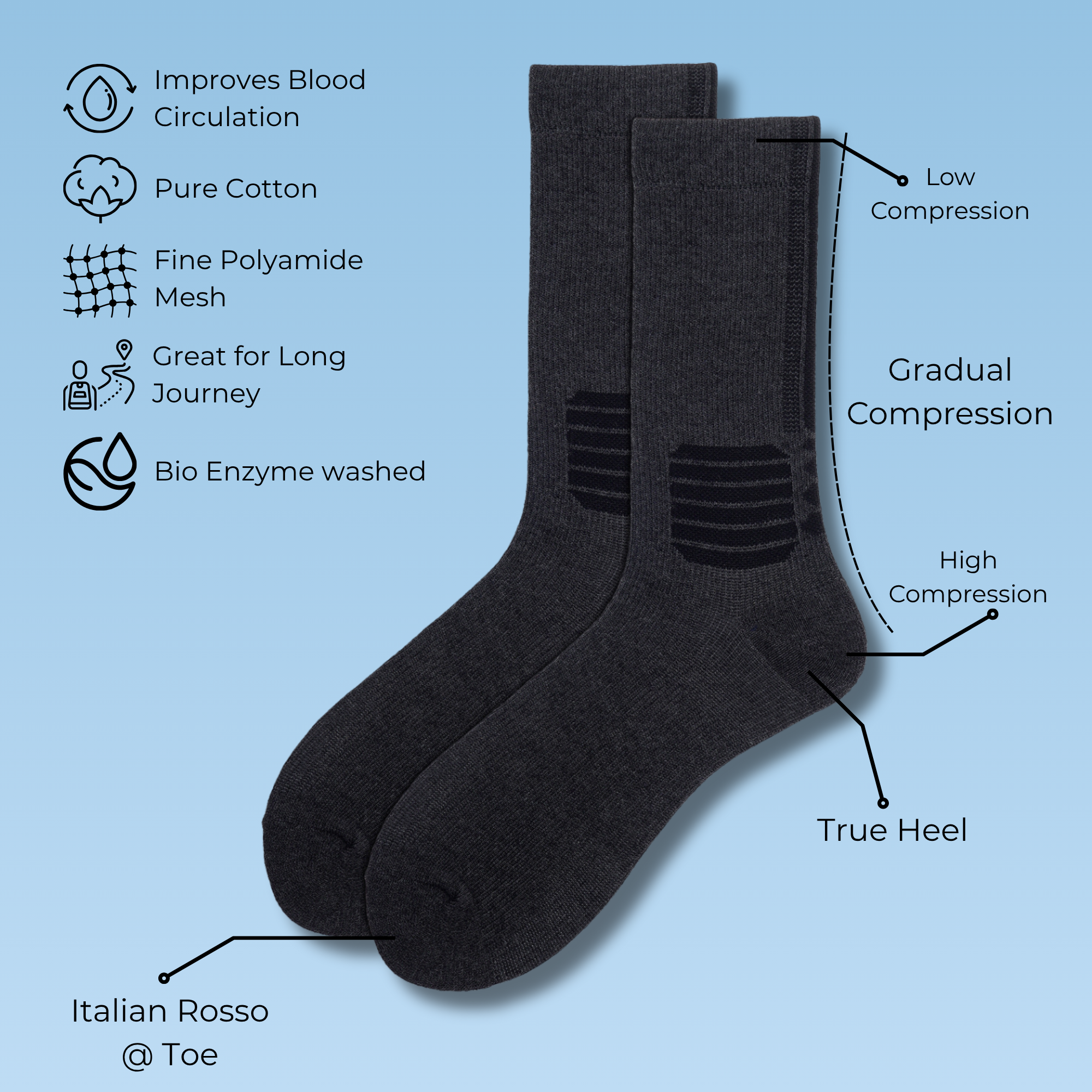 Support Mode Greytones Pack of 3 Pairs | Mid-Calf Compression Socks