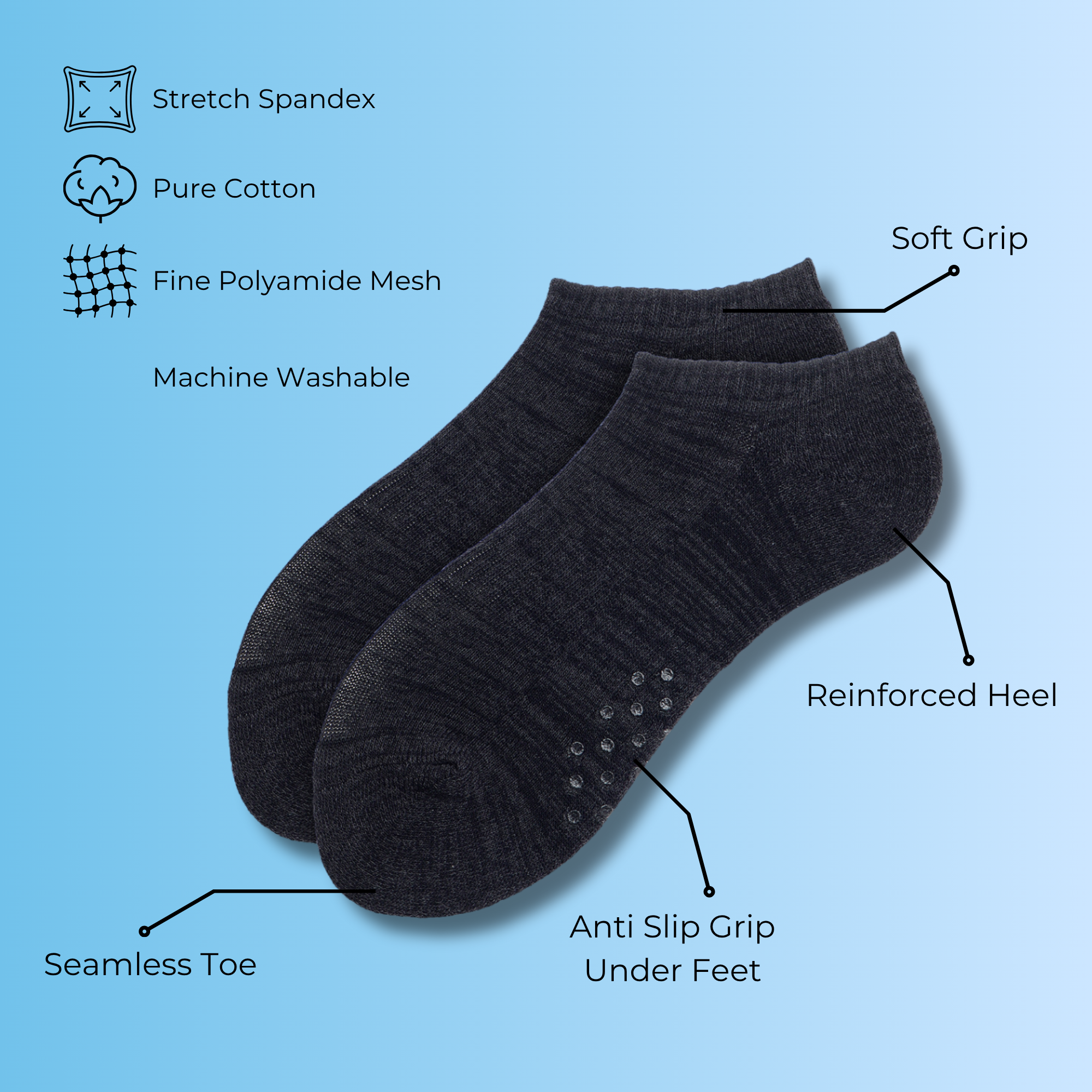 NoSlip Zone Bestsellers Pack of 3 Pairs | Grippers | Ankle Socks