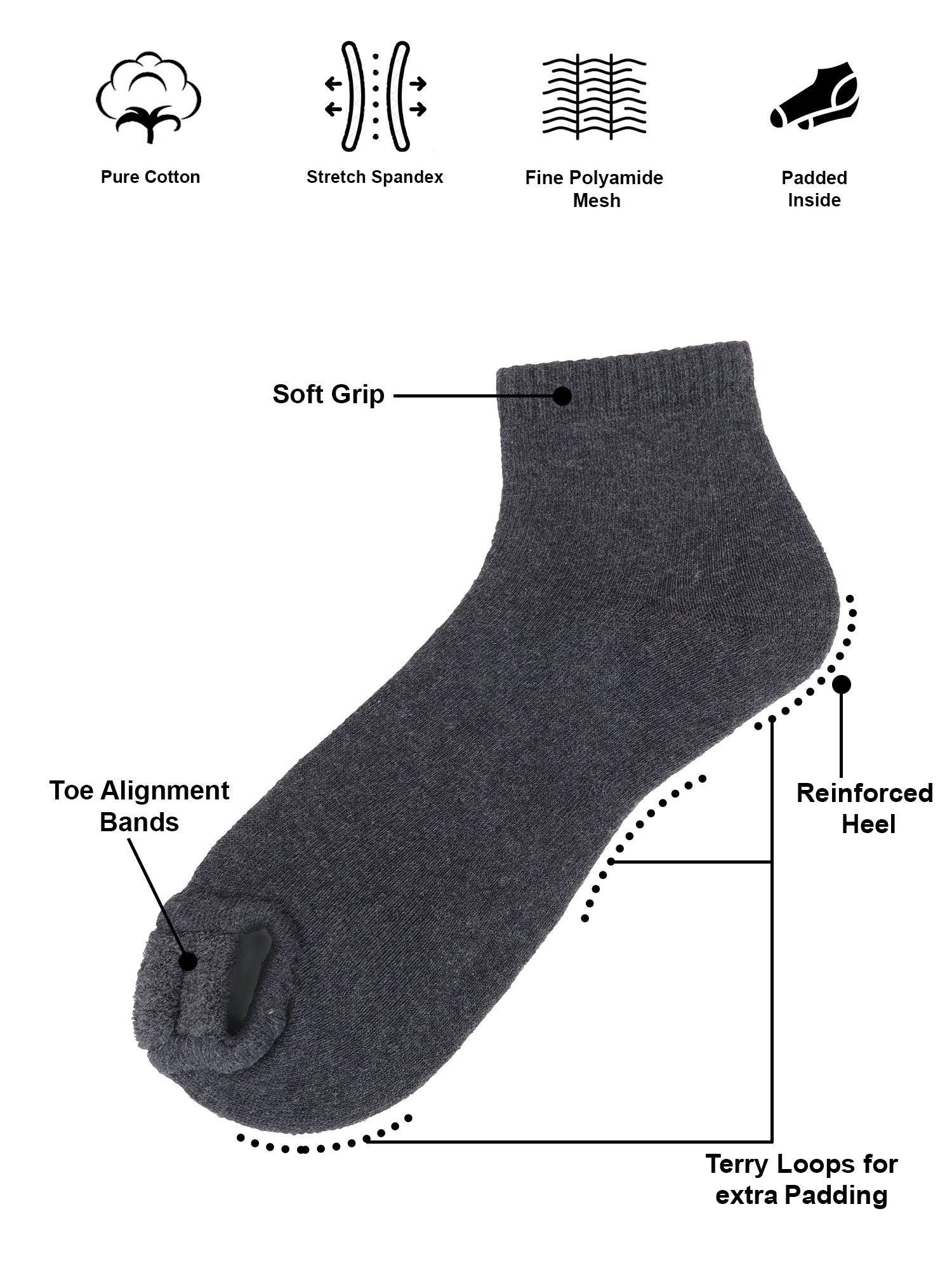 Foot Alignment Sock Black & Grey Classic Pack of 2 Pairs