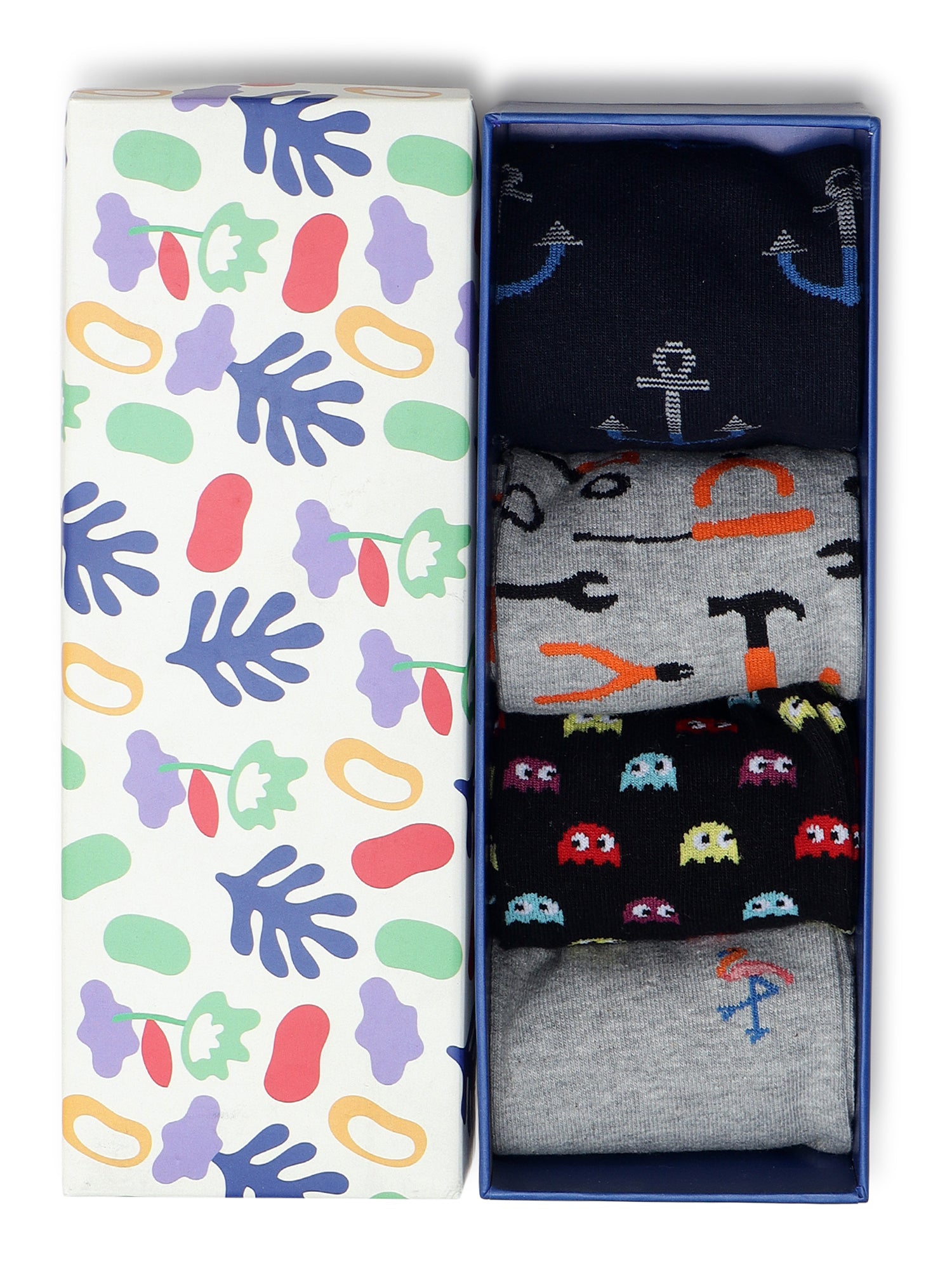 Men's Motif Maniacs Box Of 4 Pairs | Mid Calf Crew Socks