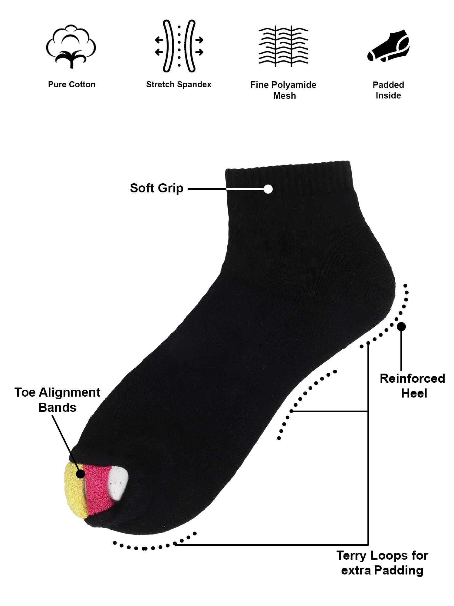 Foot Alignment Sock Black Pack of 2 Pairs