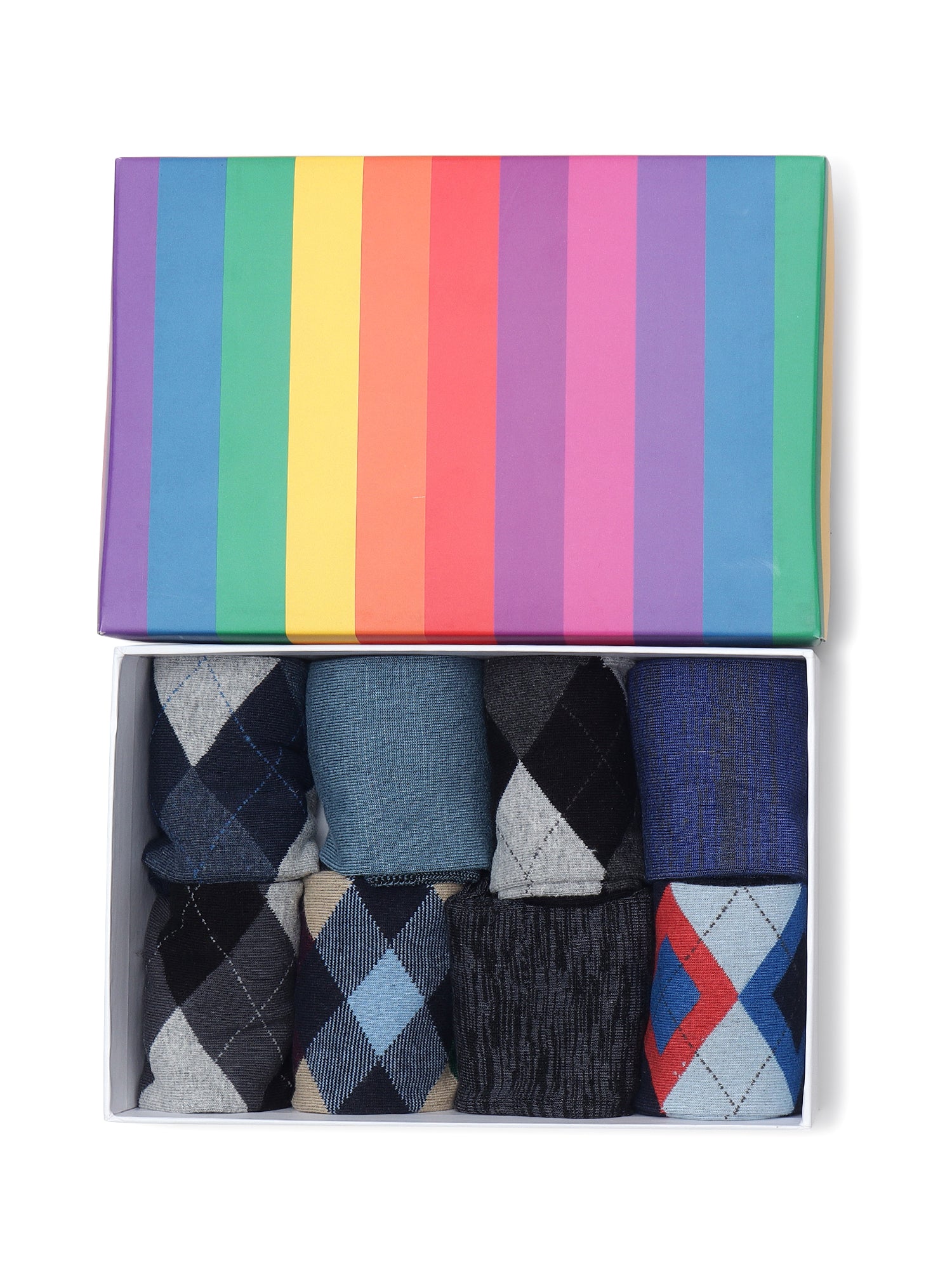 Men's Geometrics Box Of 8 Pairs | Mid Calf Crew Socks
