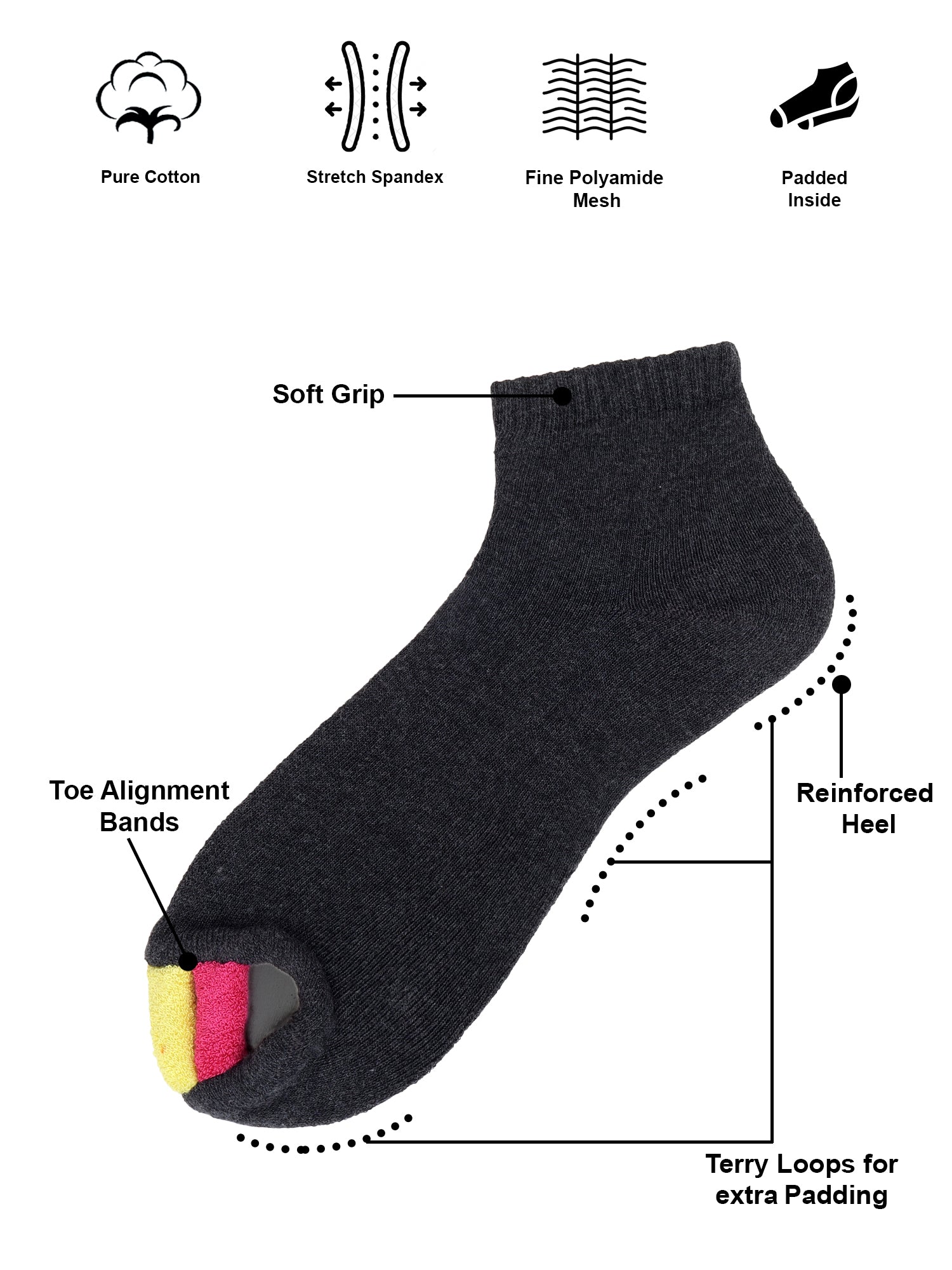 Foot Alignment Sock Black & Grey Pack of 2 Pairs