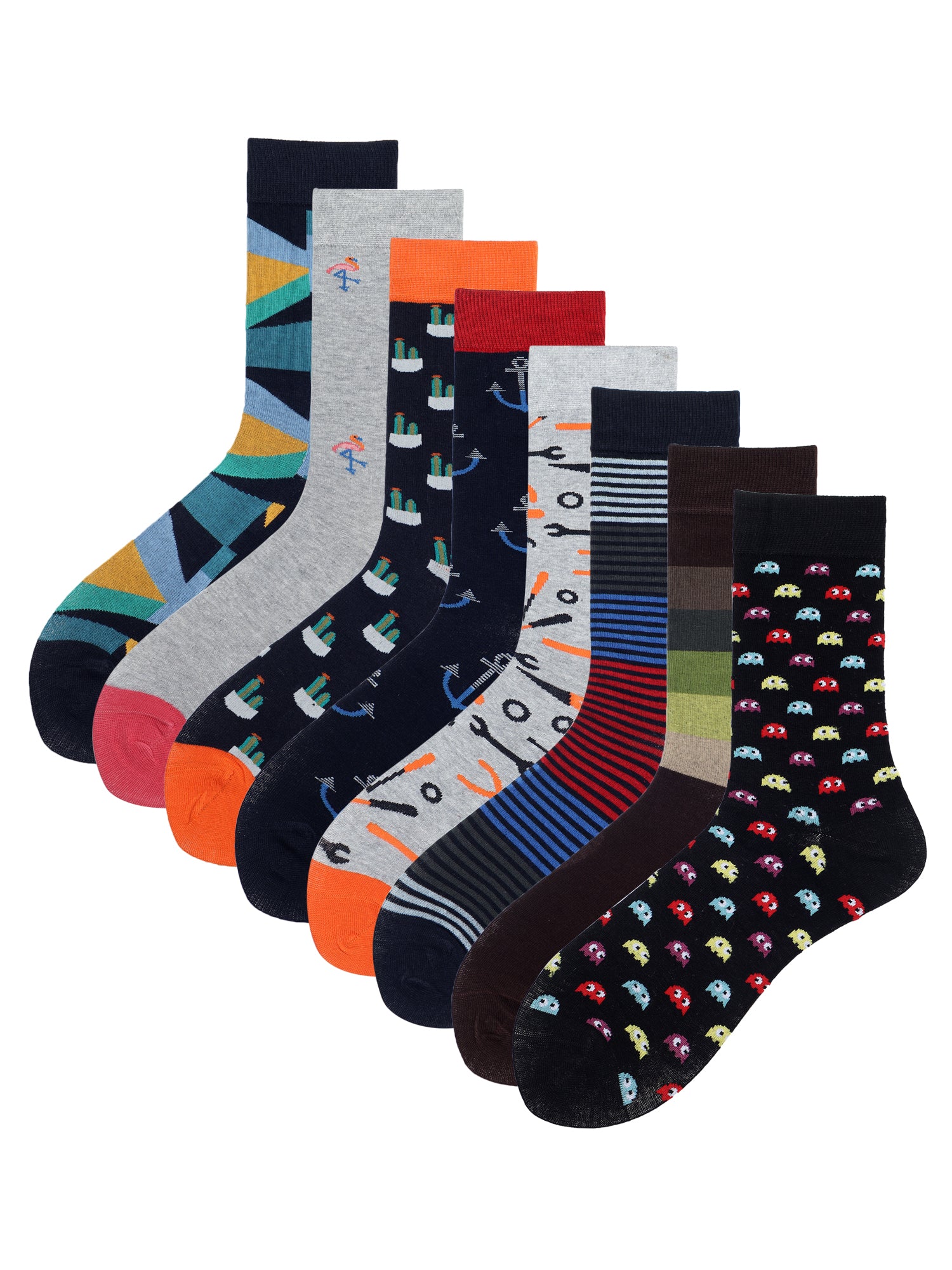 Men's Get Noticed Box Of 8 Pairs | Mid Calf Crew Socks