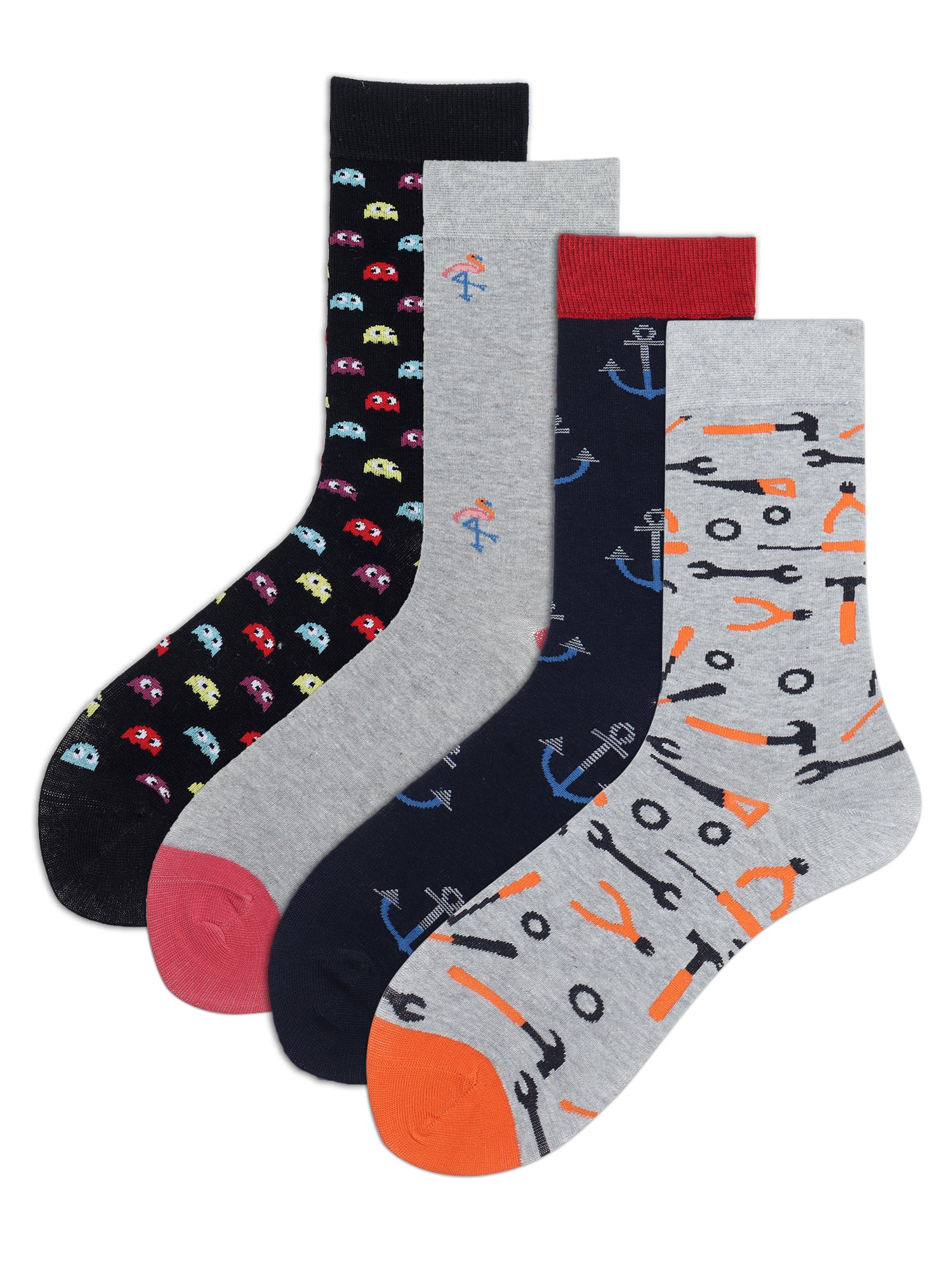 Men's Motif Maniacs Box Of 4 Pairs | Mid Calf Crew Socks