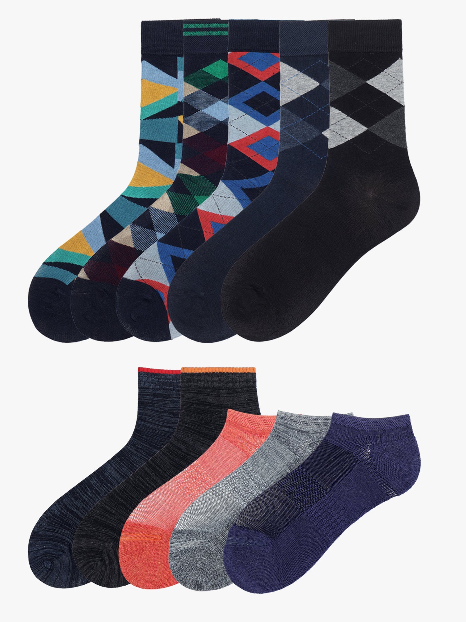 His & Hers | Fine Vintage Box Of 10 Pairs | Ankle & Mid Calf Crew Socks