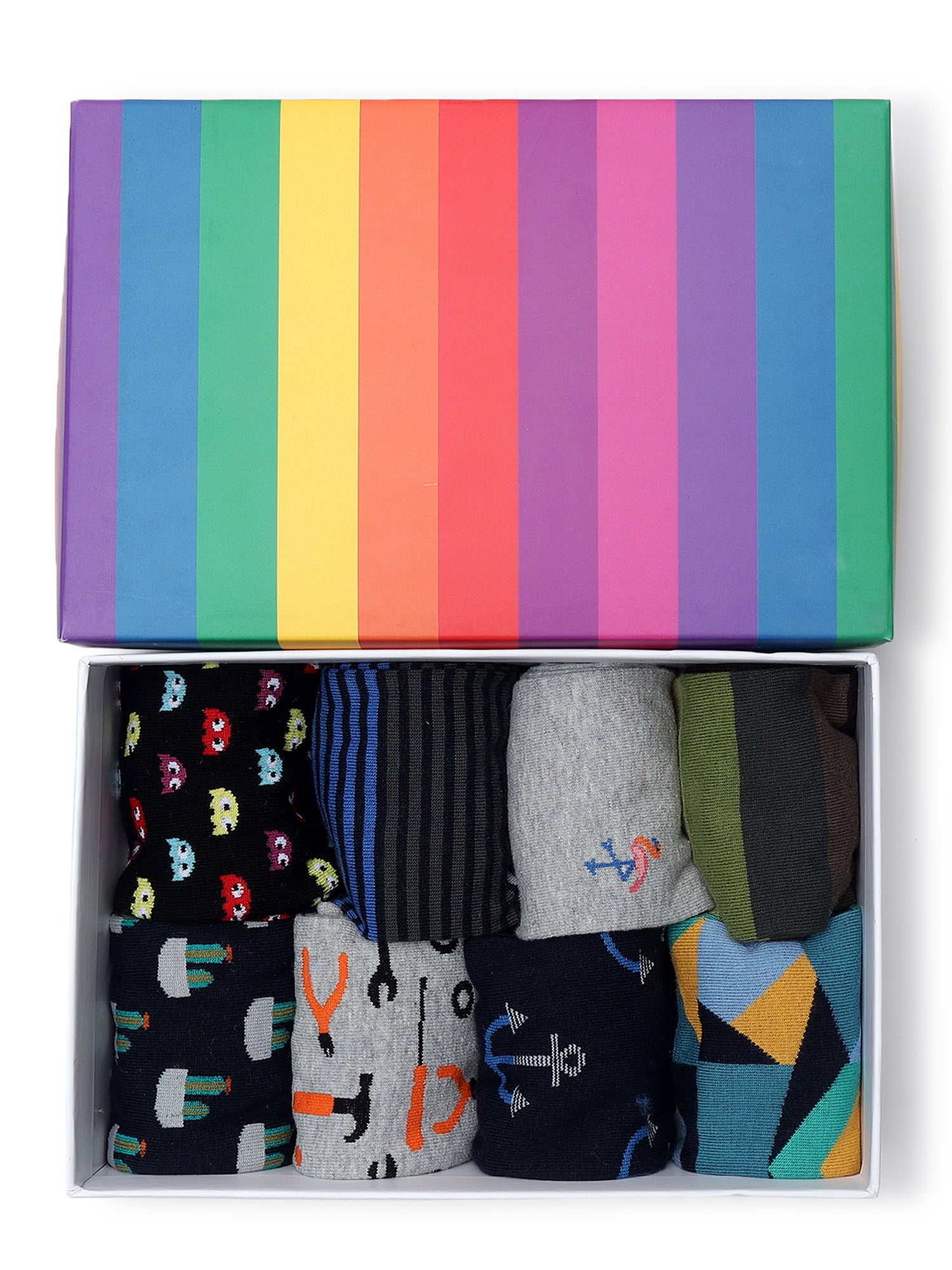 Men's Get Noticed Box Of 8 Pairs | Mid Calf Crew Socks