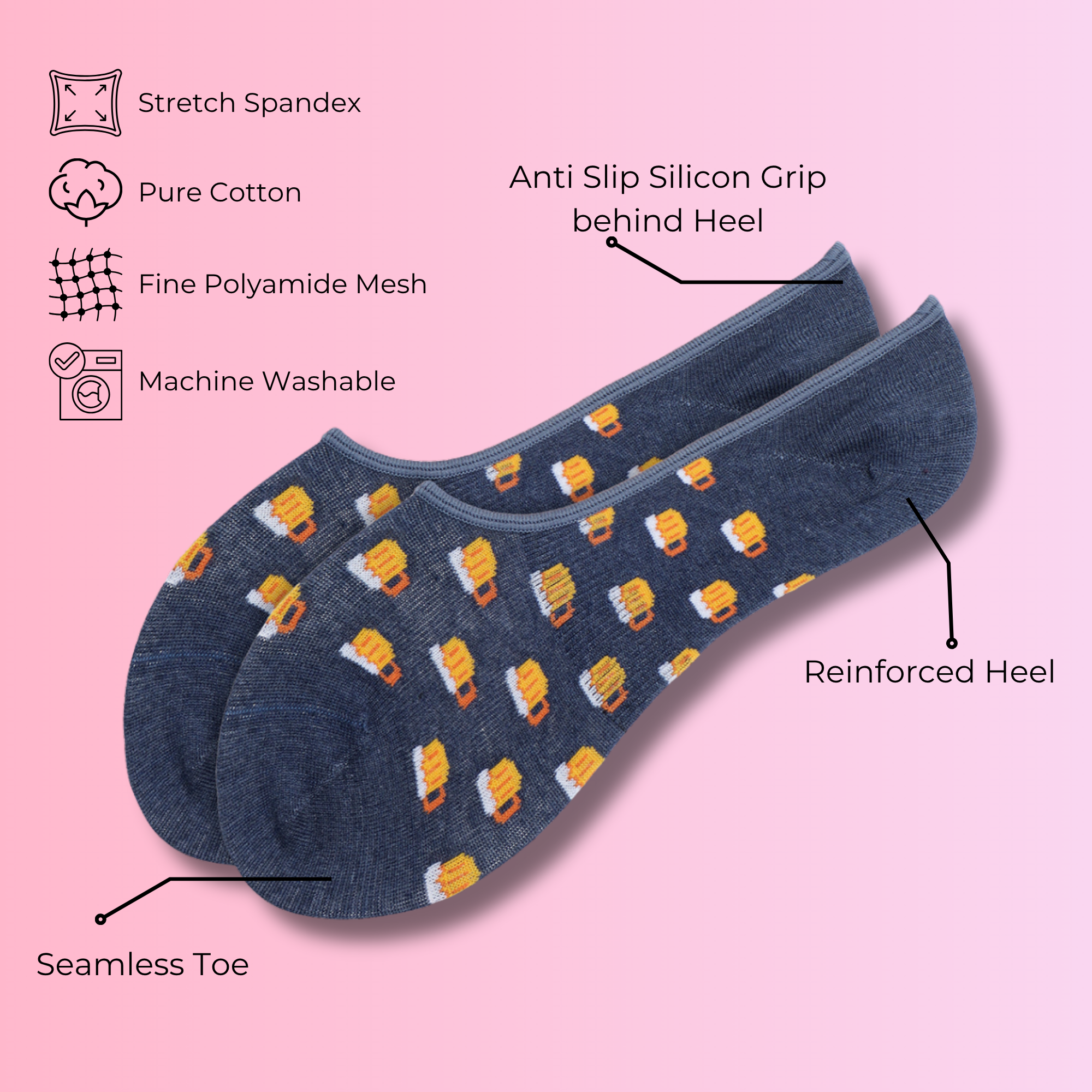 Party Animals Pack of 3 Pairs | No Show Ballerina Socks for Women