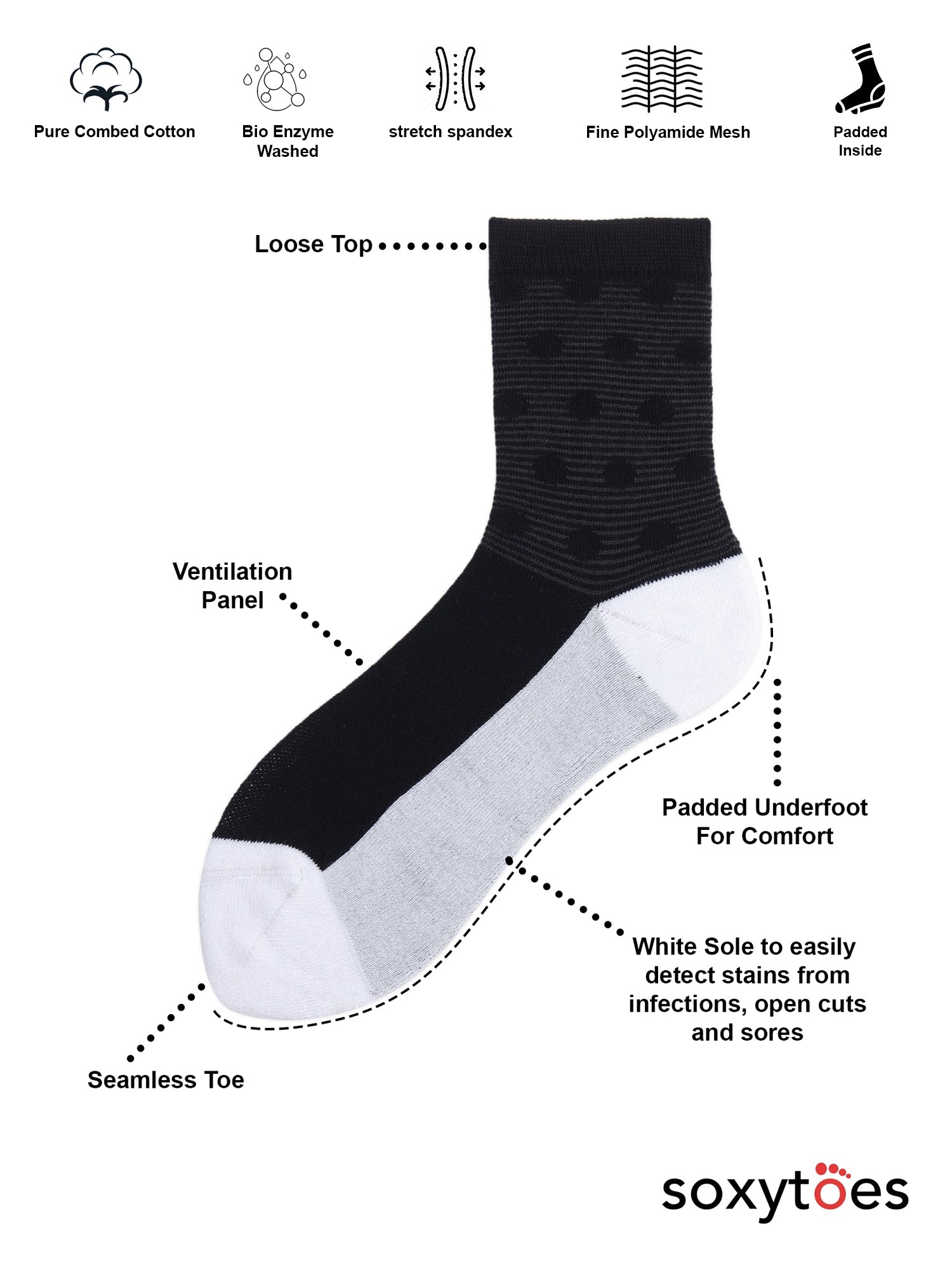 Diabetic Care | Stand Out Box Of 4 Pairs | Mid Calf Crew Socks