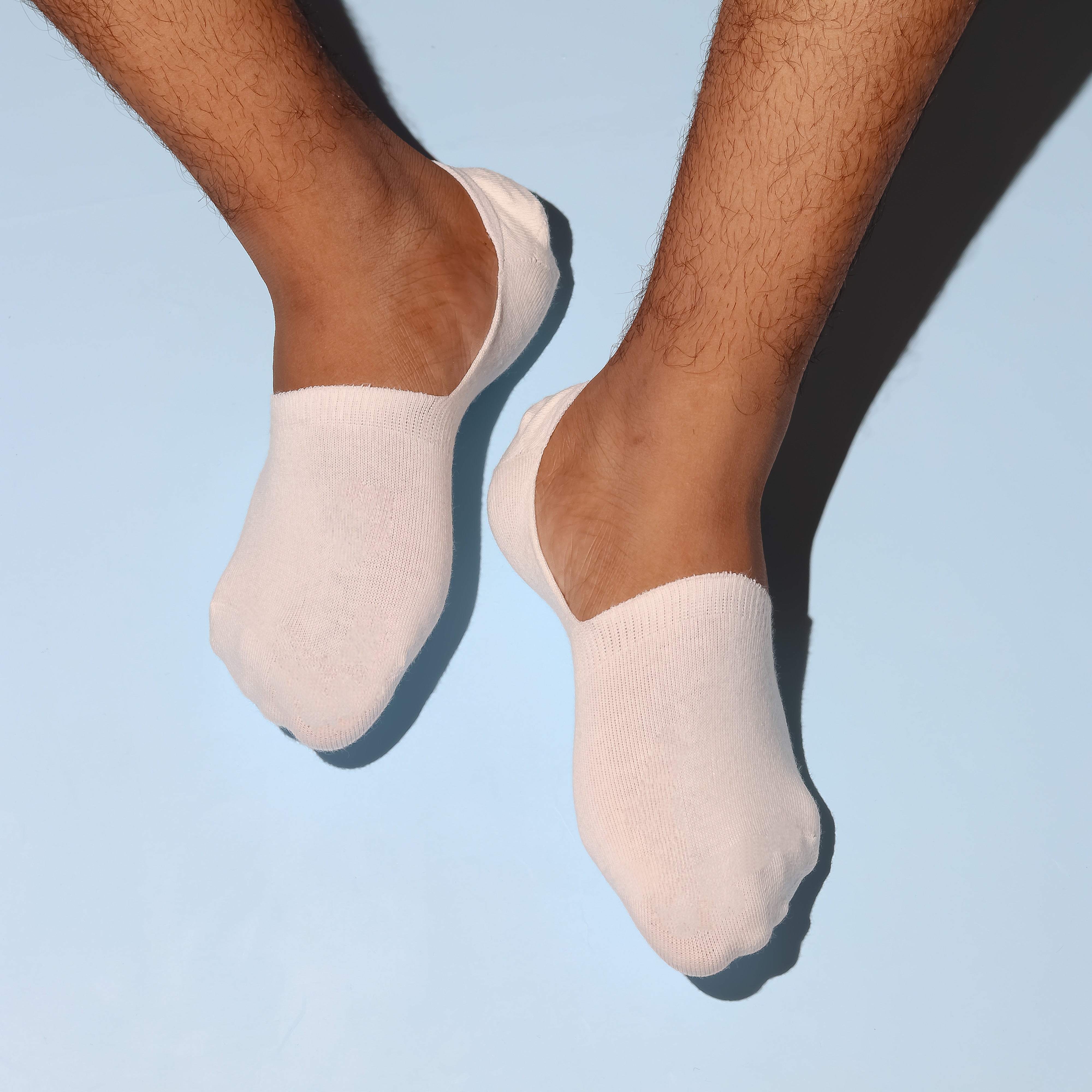 White Solid Non-Slip No Show Socks For Men