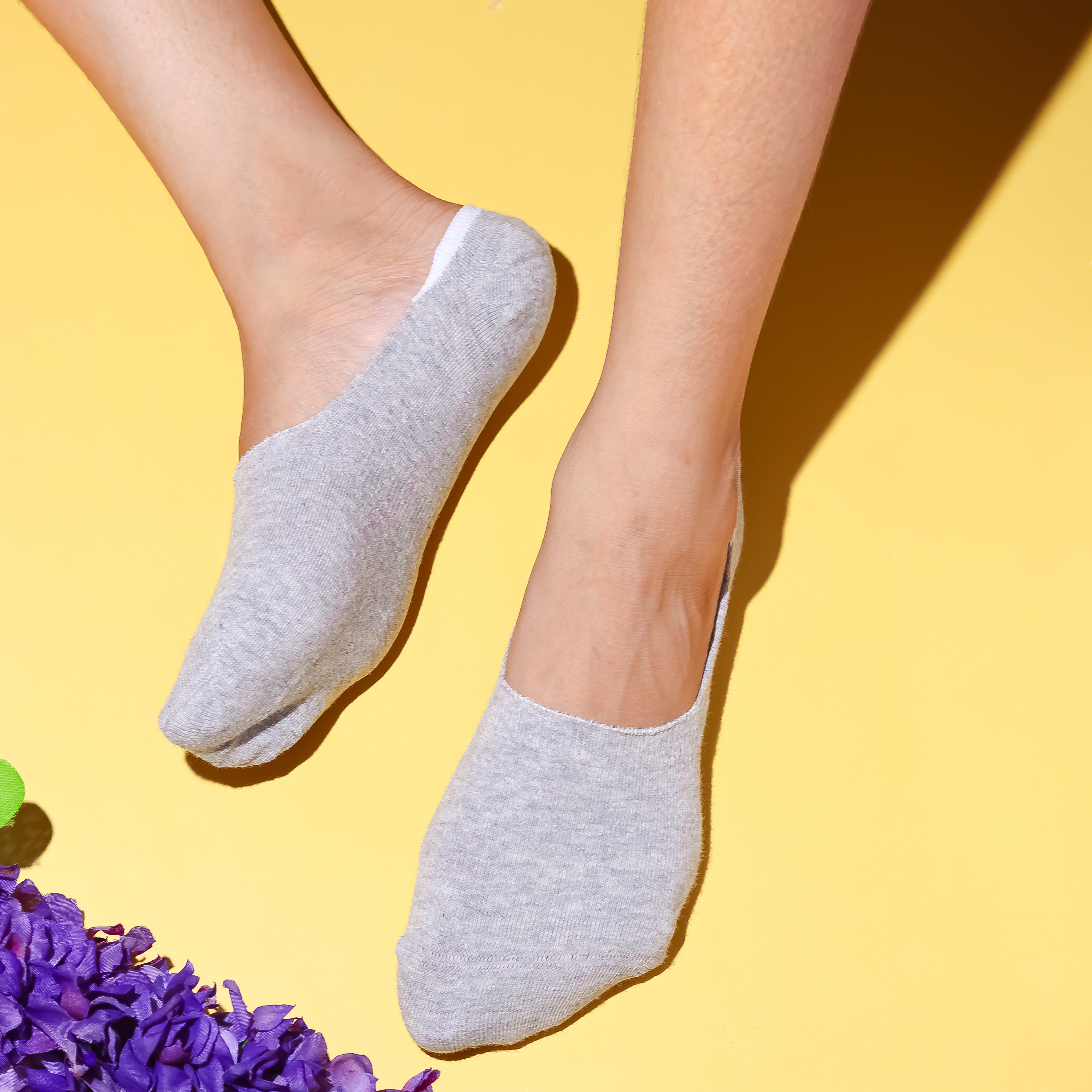 Grey Solid Non-Slip | No Show Socks For Women