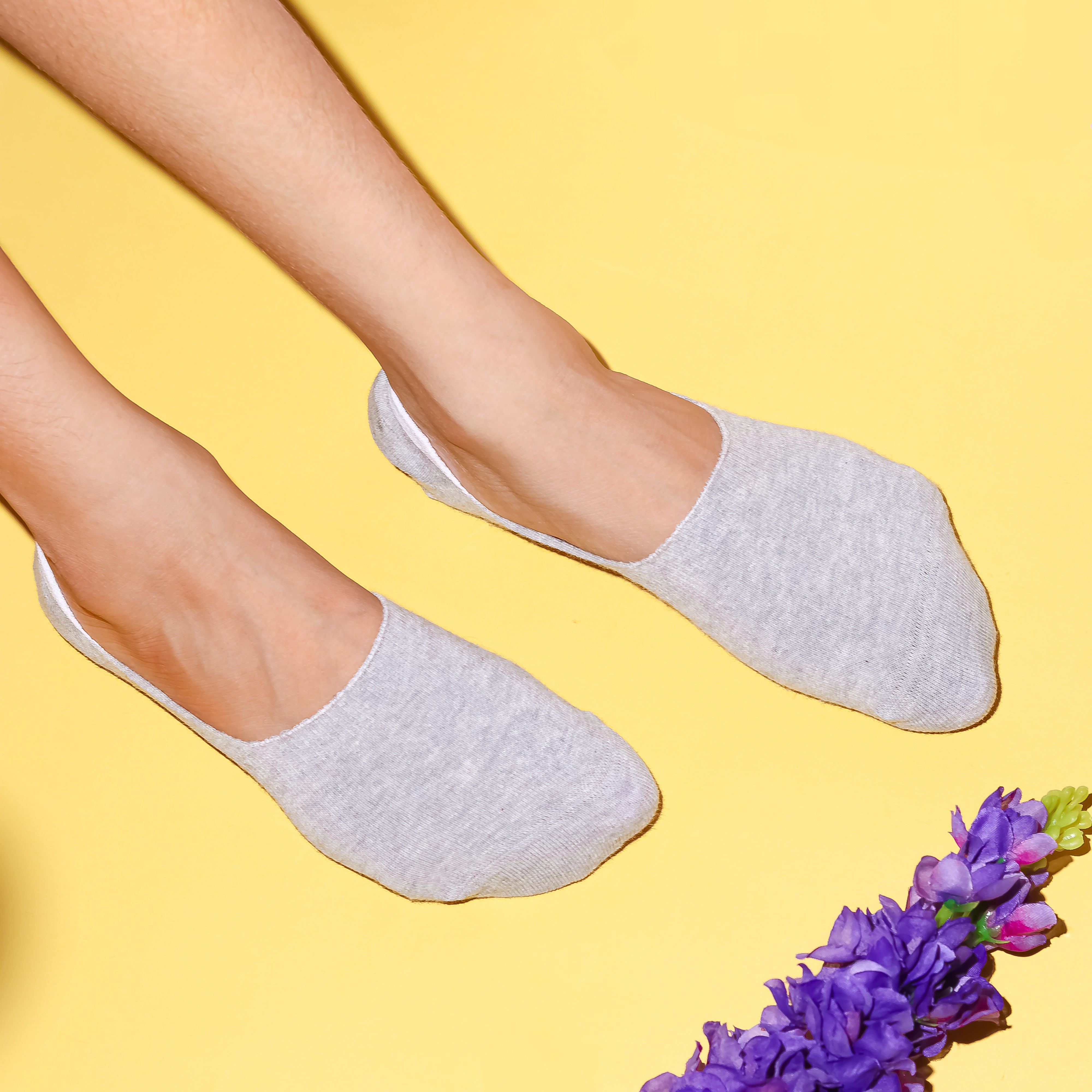 Grey Solid Non-Slip | No Show Socks For Women