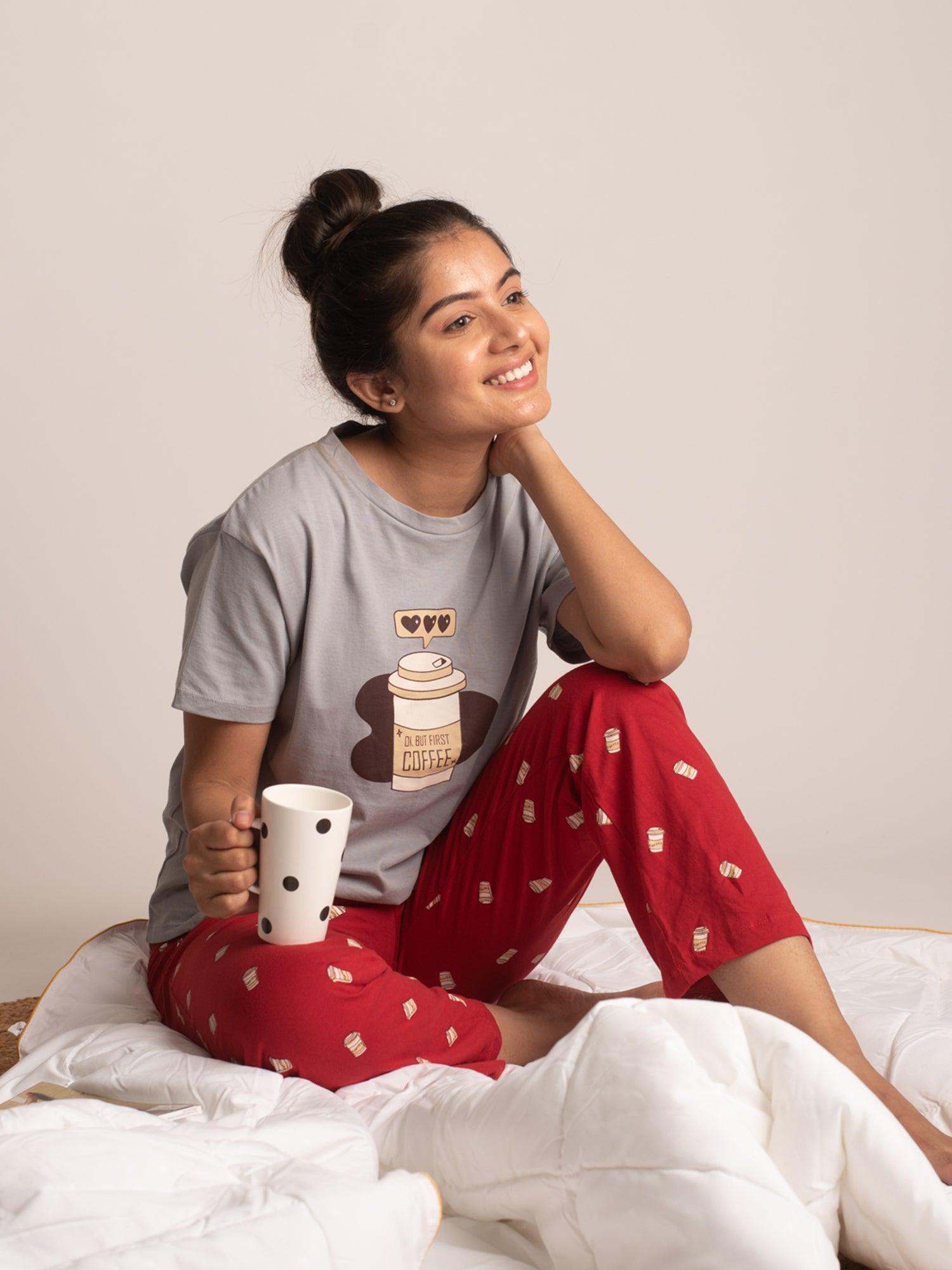 Okay but first Coffee Printed Cotton Pyjamas - soxytoes