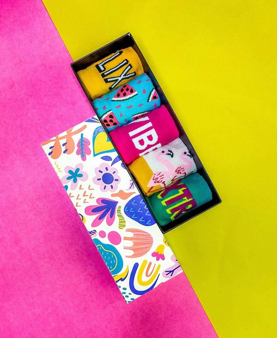 Happy Vibes Gift Box of 5 Socks - soxytoes