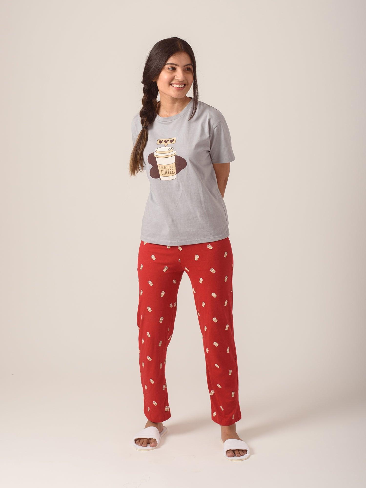 Okay but first Coffee Printed Cotton Pyjamas - soxytoes