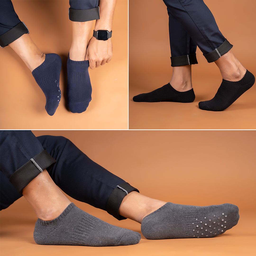 Soft Padded Lounging Socks with Grippers - Grey