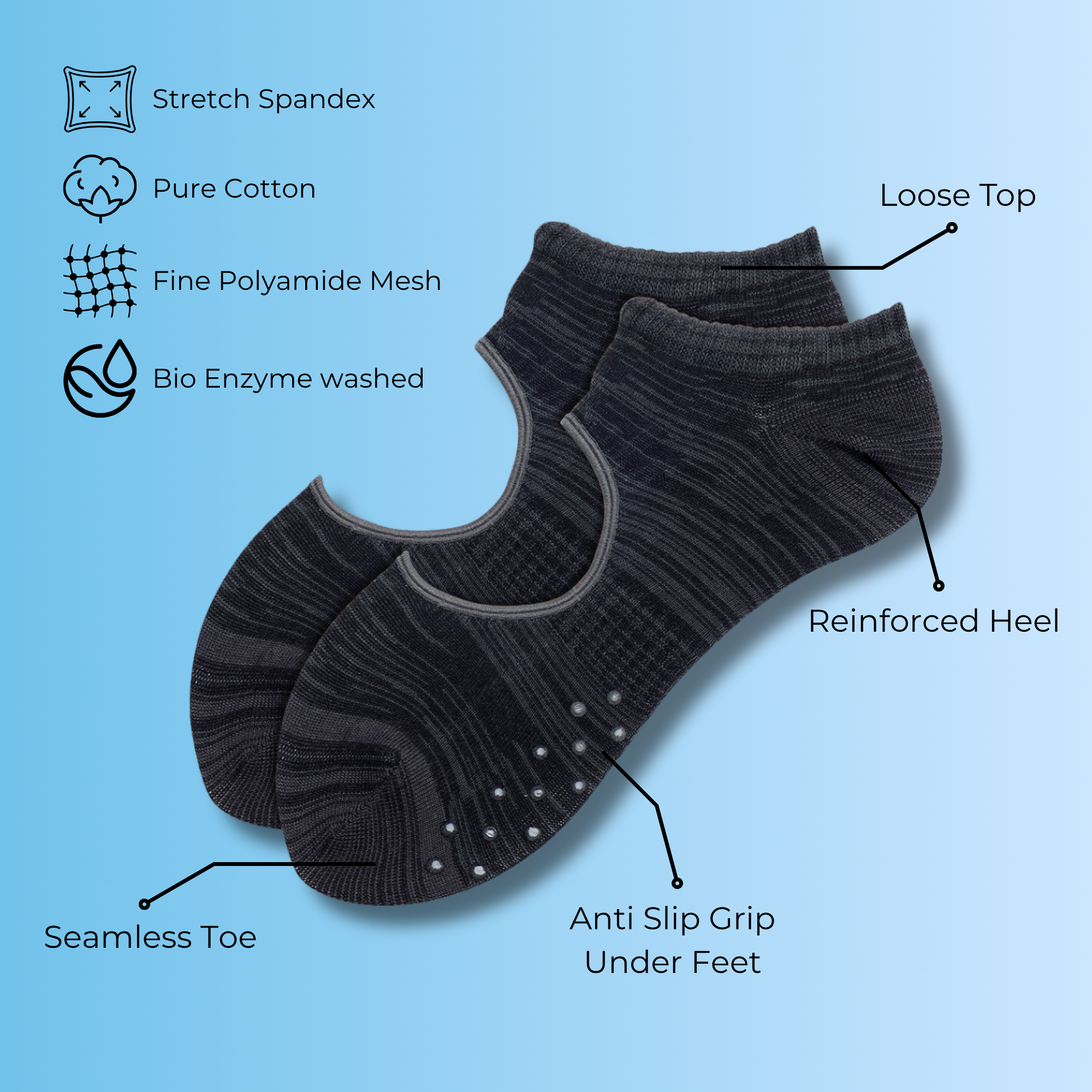 ToeZen Basics Pack of 3 Pairs | Yoga & Pilates Socks