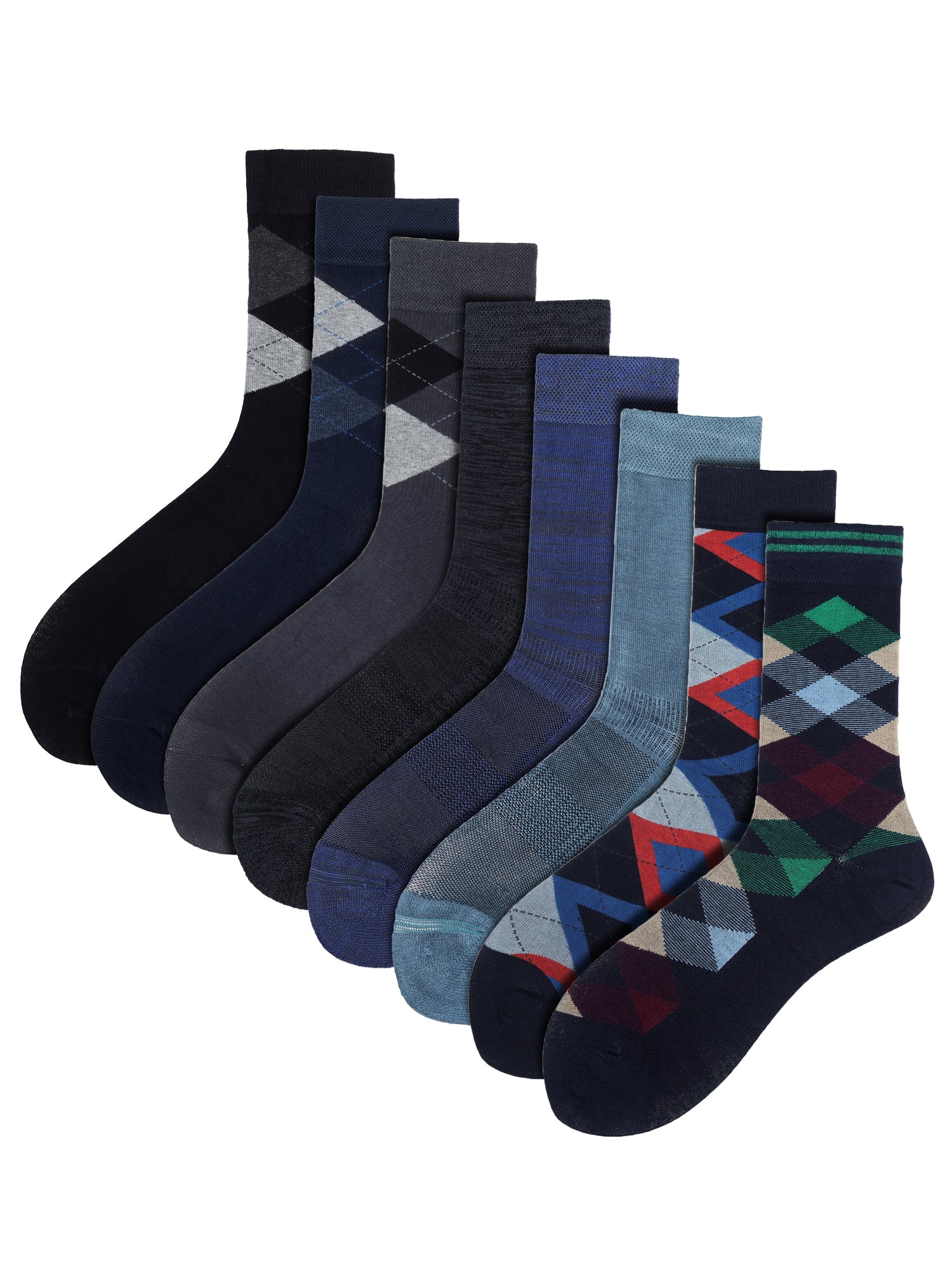 Geometrics Box Of 8 Pairs | Mid Calf Crew Socks