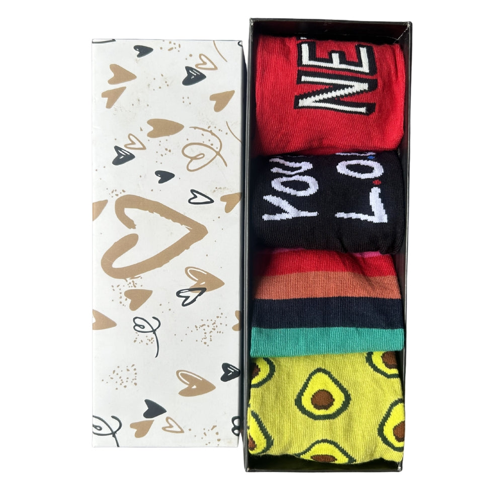 Him & Her | Happy Vibes Box of 4 Pairs | Unisex Ankle Socks