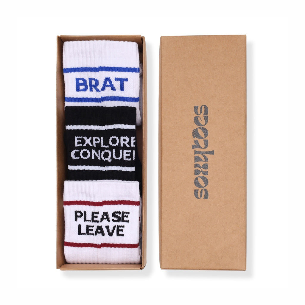 Soxy Pump | Black & White | Box of 3 Unisex Athletic Socks