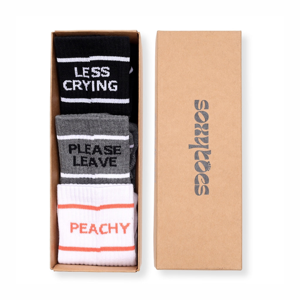 Soxy Pump | White Grey Black | Box of 3 Unisex Athletic Socks