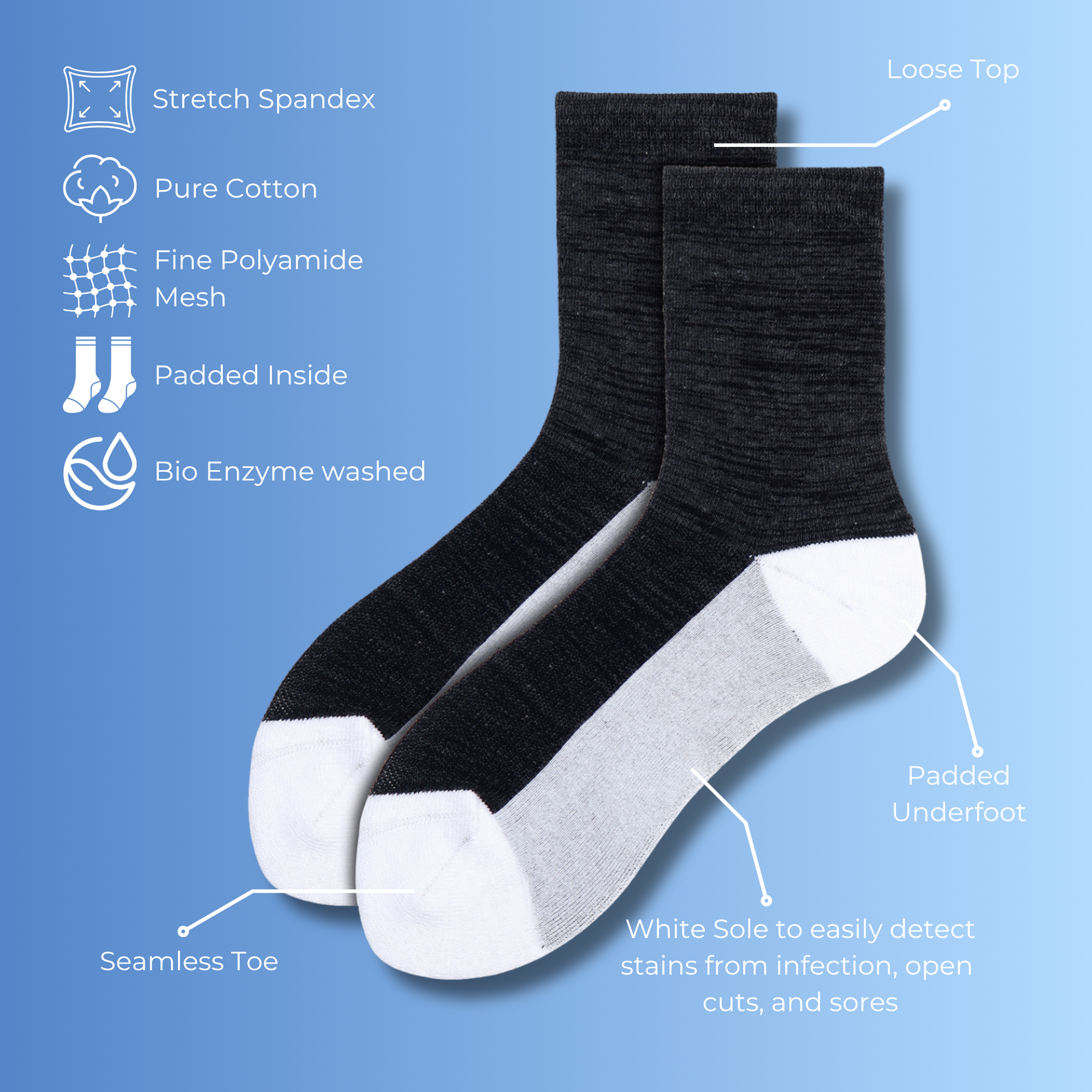 Care Walk Blues Pack of 3 Pairs | Diabetic Care Socks