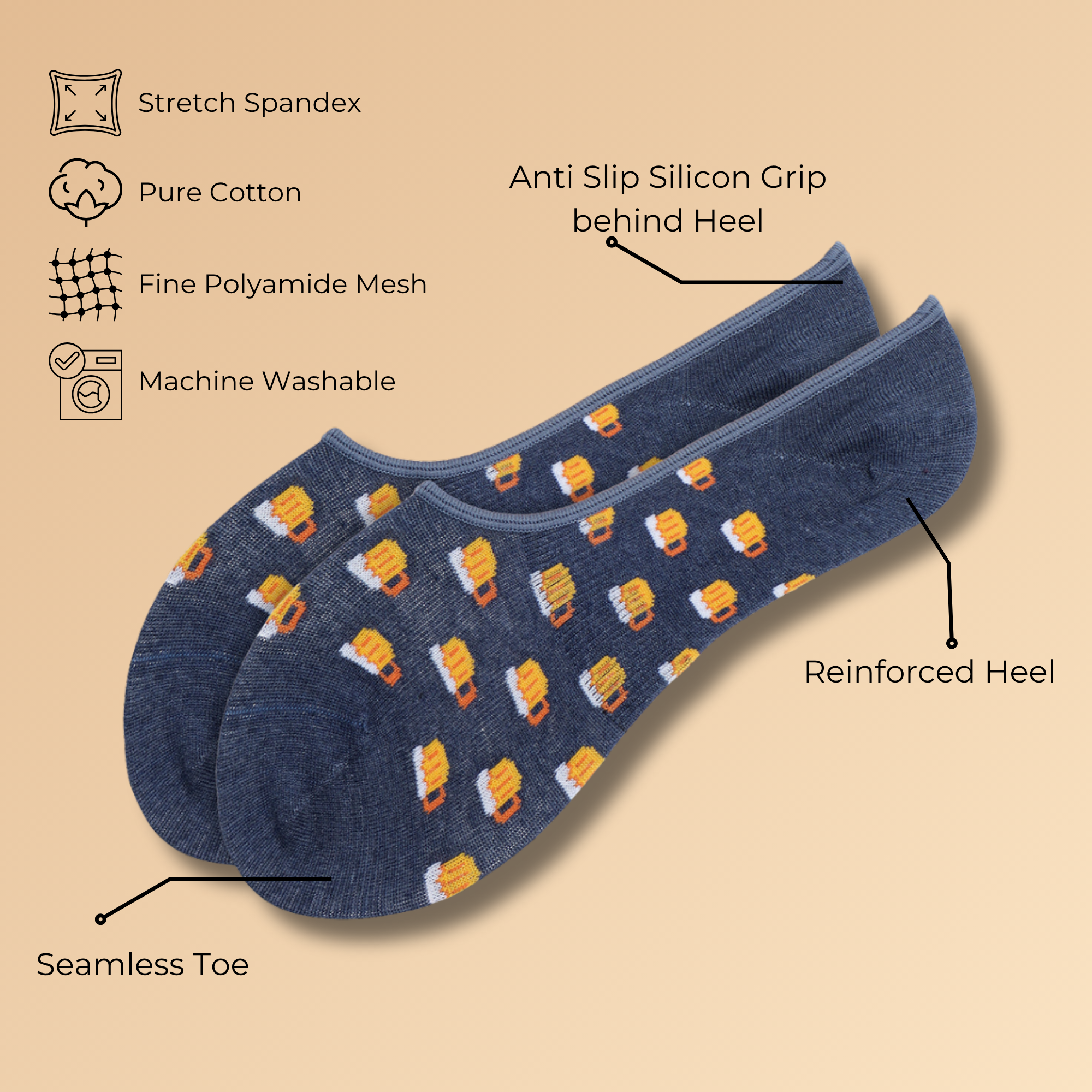 Toes Ahoy! Pack of 3 Pairs | No Show Loafer Socks for Men