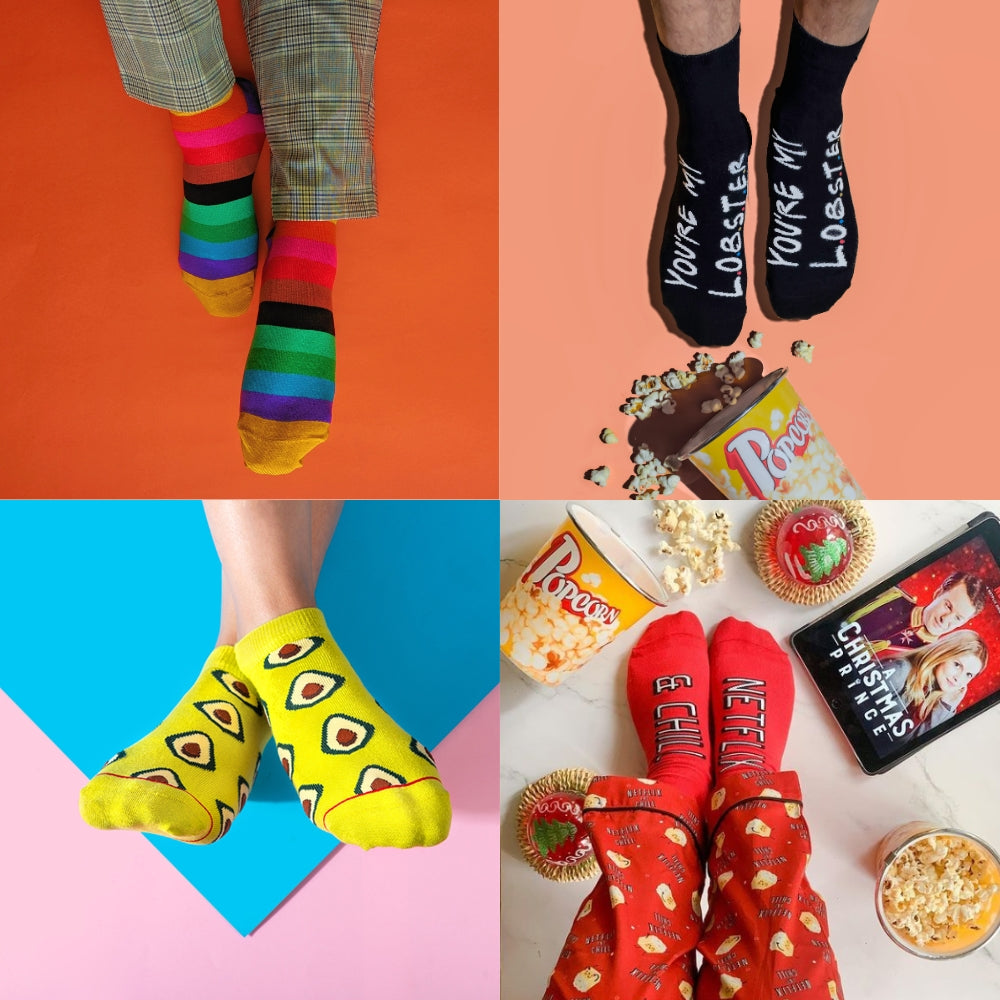 Him & Her | Happy Vibes Box of 4 Pairs | Unisex Ankle Socks