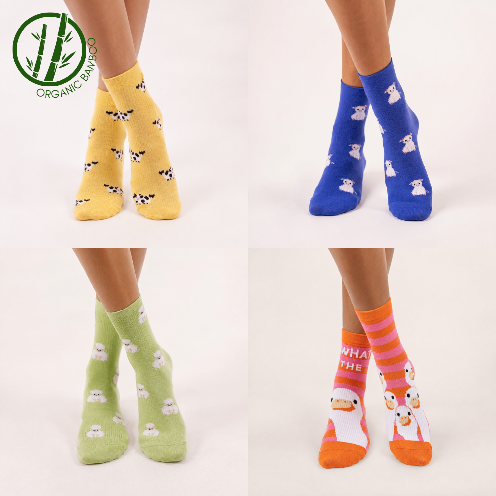 Feral Farm | Pack of 4 Pairs Bamboo Socks | Unisex with Compression