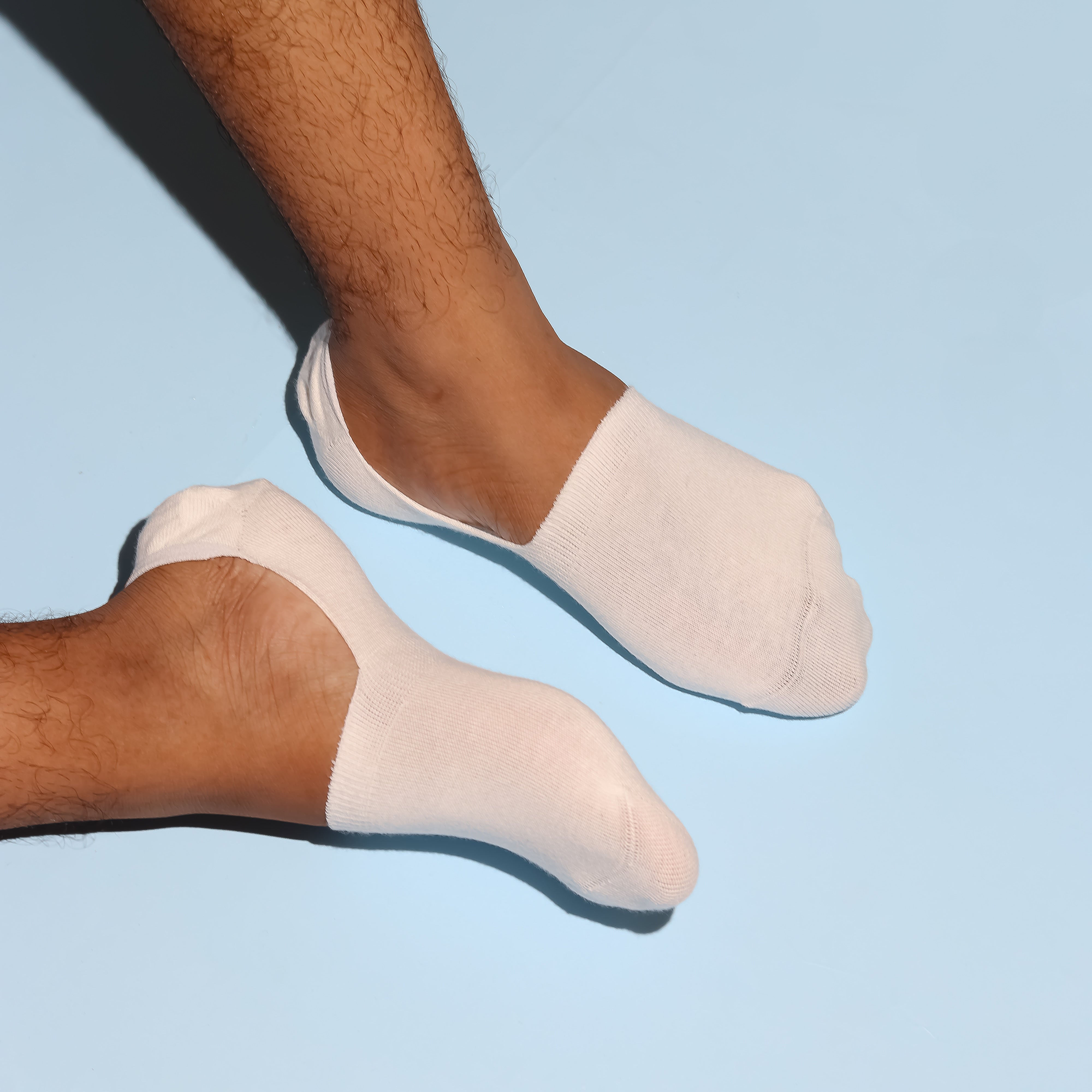 White Solid Non-Slip No Show Socks For Men