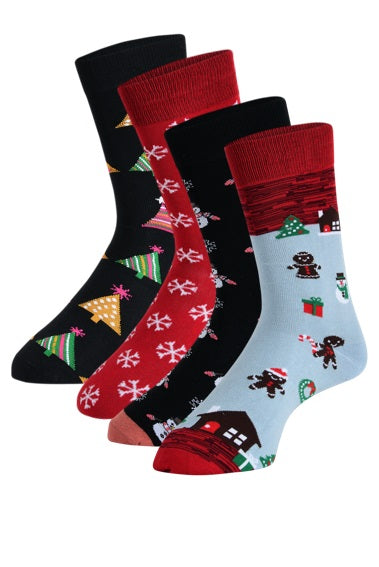 Secret Santa | Men's Christmas Gift Box of 4 Cotton Mid Calf Socks