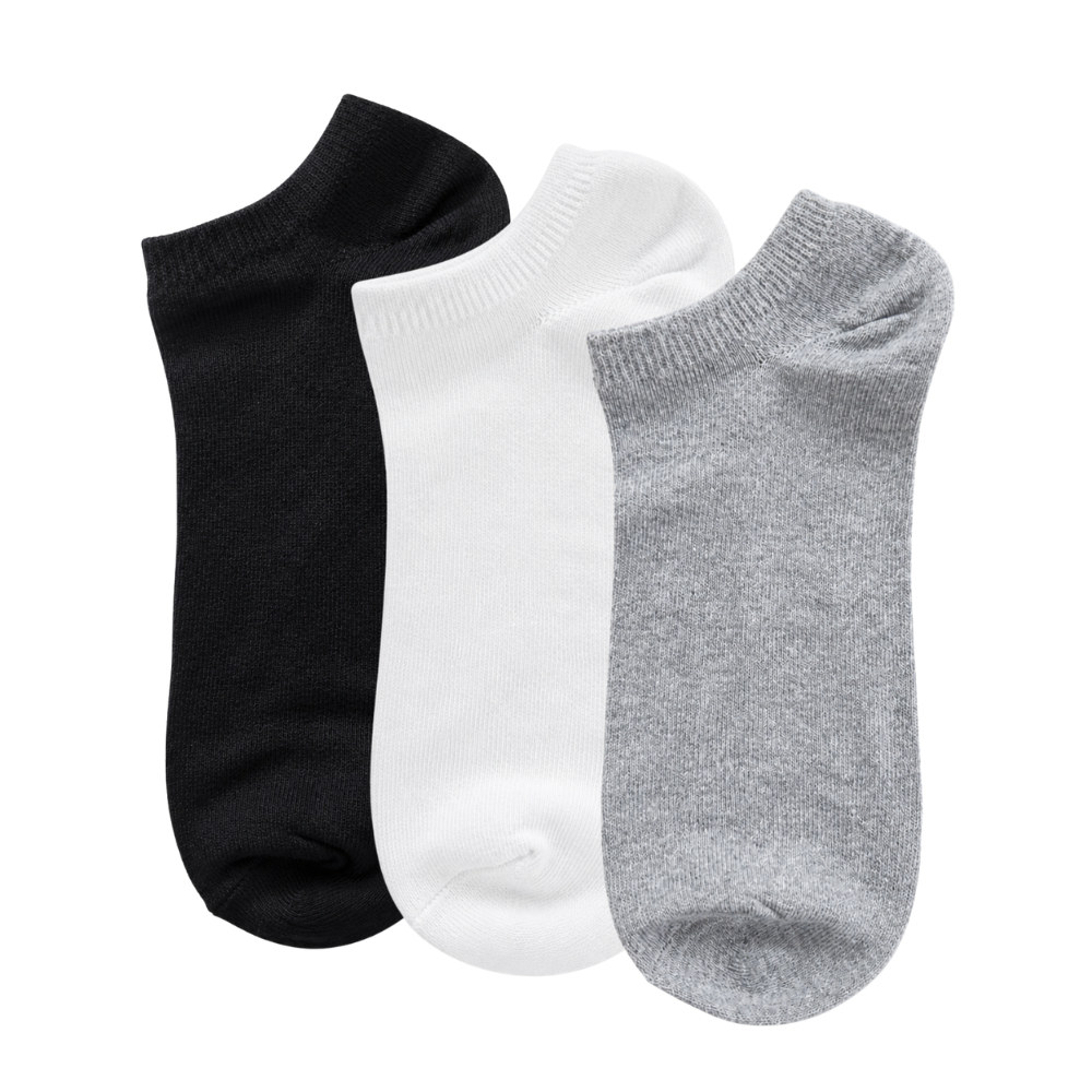 Short Socks | Unisex | Pack of 3 Pairs | Black, Grey & White