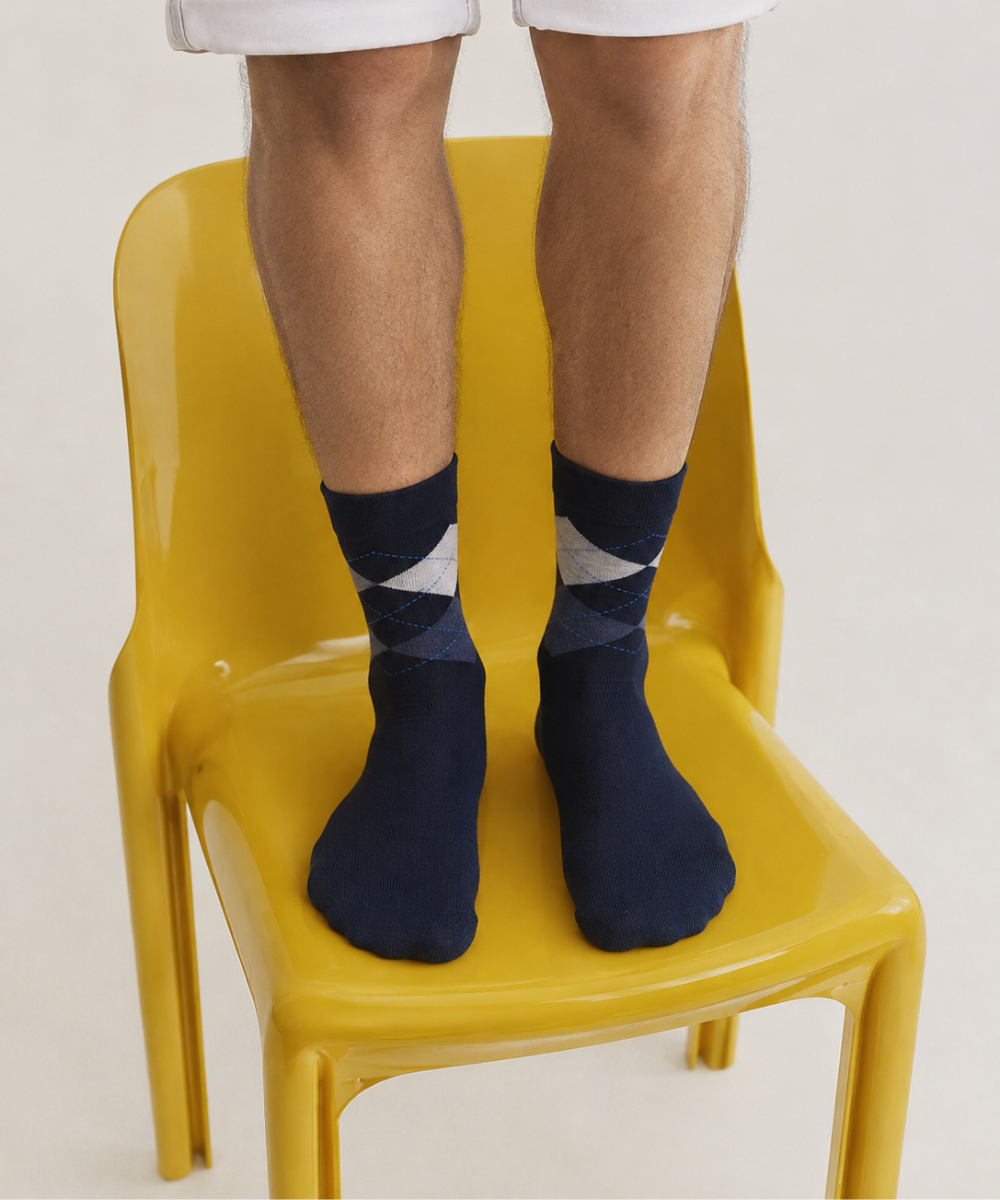 Classic Argyle | Navy Blue | Mid-Calf Socks