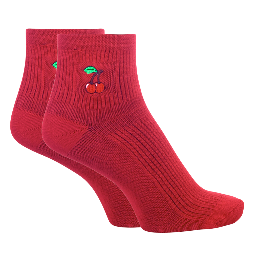 Mon Cherrie Cherry-Themed Bamboo Ankle Socks
