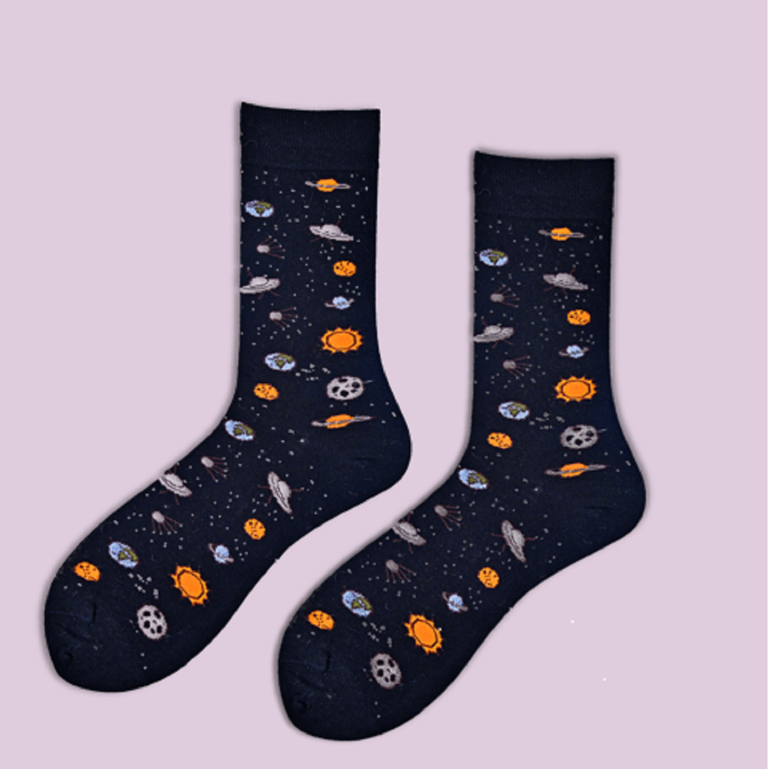 Spaceman | Black Mid-Calf Socks For Men | 1 Pair
