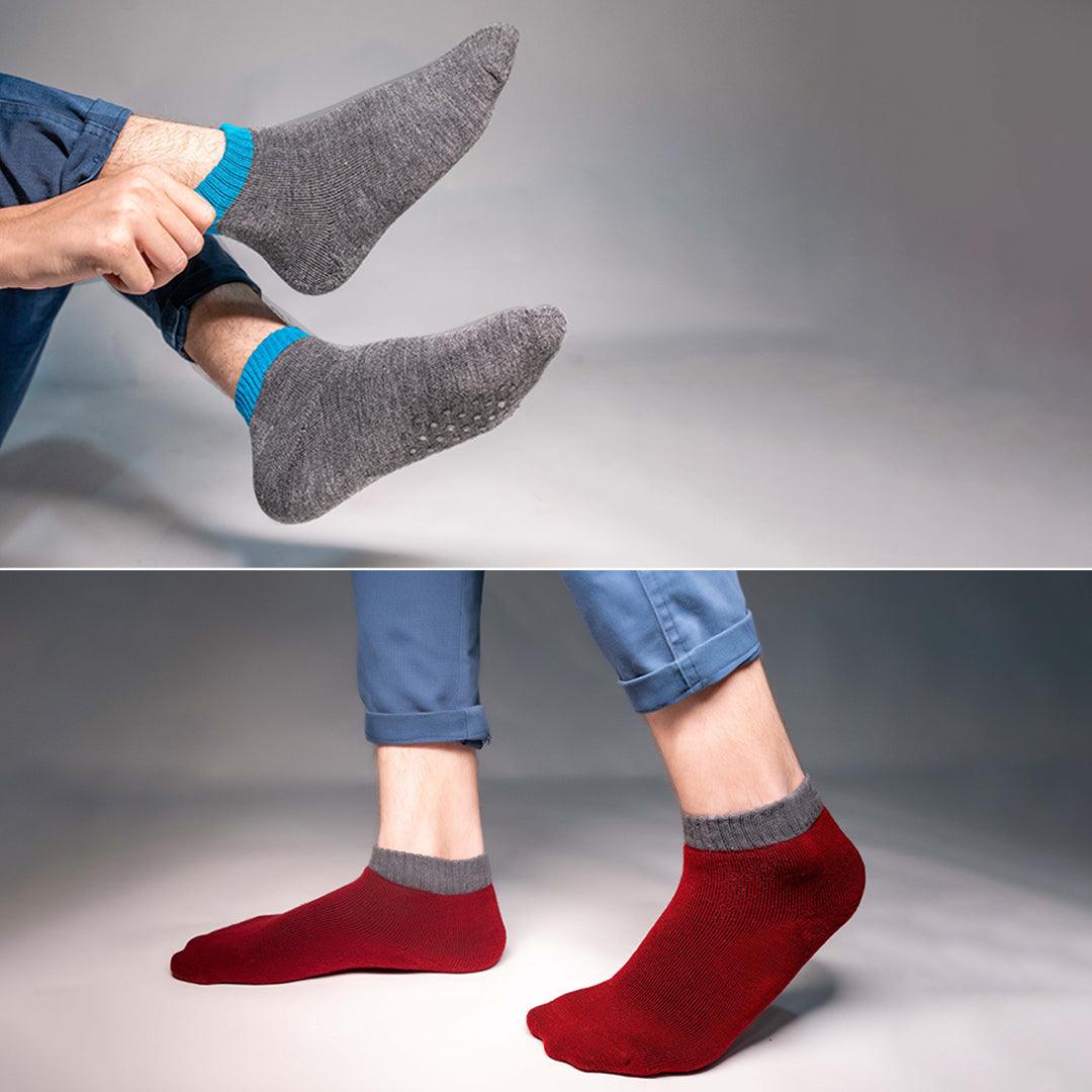 Maroon & Grey Anti-Slip Gripper Socks Pack of 2 - soxytoes