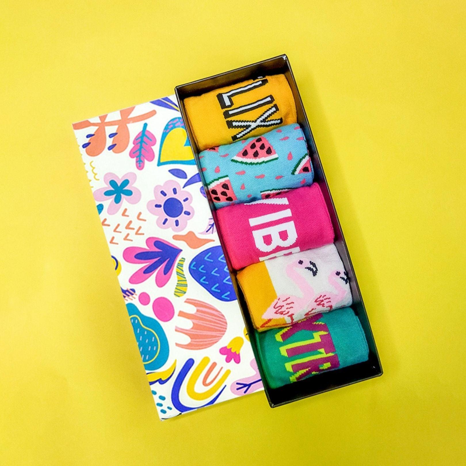 Happy Vibes Gift Box of 5 Socks - soxytoes